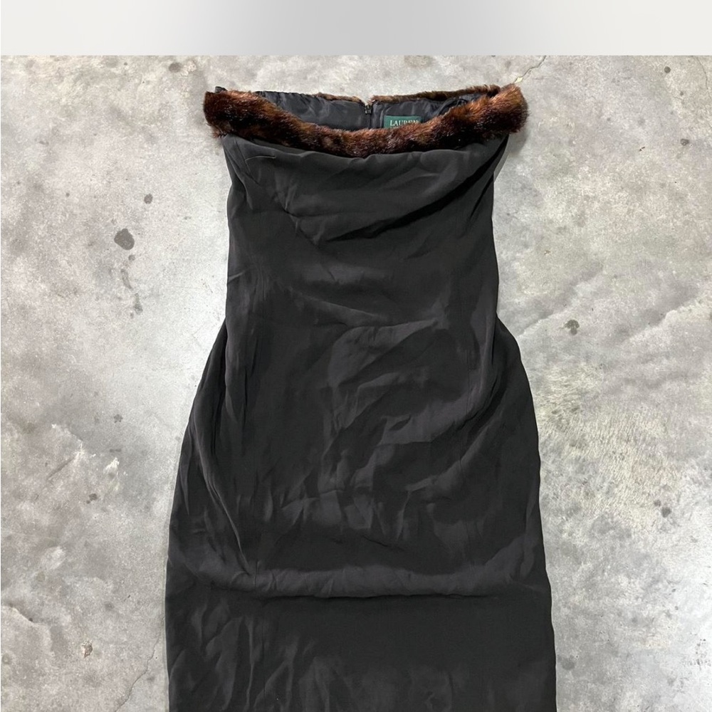 Lauren Ralph Lauren Black Strapless Dress with Brown Trim